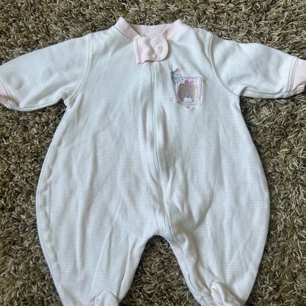 Just Born Vintage Light Pink White Striped Sleeper Bubble | Size 0-3 Months